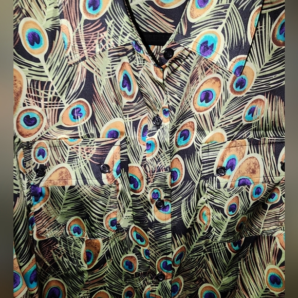 BELLISSIMO PEACOCK PRINTED LONG-SLEEVE  BLOUSE SIZE MEDIUM - Picture 5 of 7